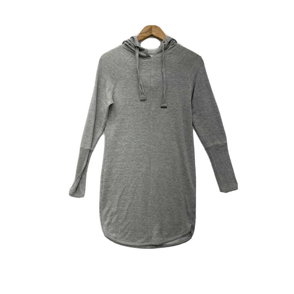 Athleta Hoodie Sweatshirt Dress Size XXS Gray Soft Ribbed Sleeve Drawstring